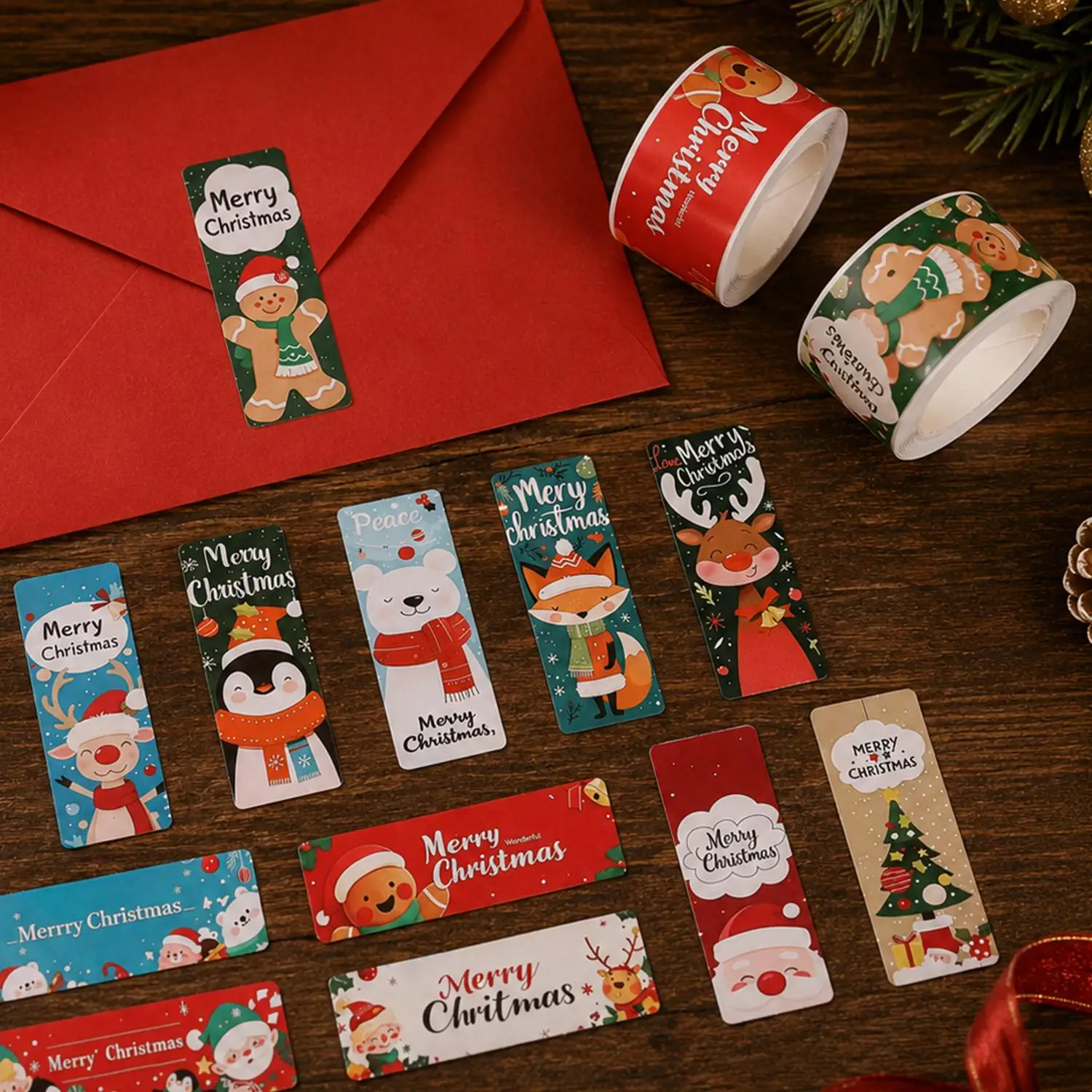 120pcs/Roll Christmas Strip Stickers Xmas Holiday Cards DIY Gift Wrapping Adhesive Santa Claus Snowmen Elk Label Decal Decor - Image 4