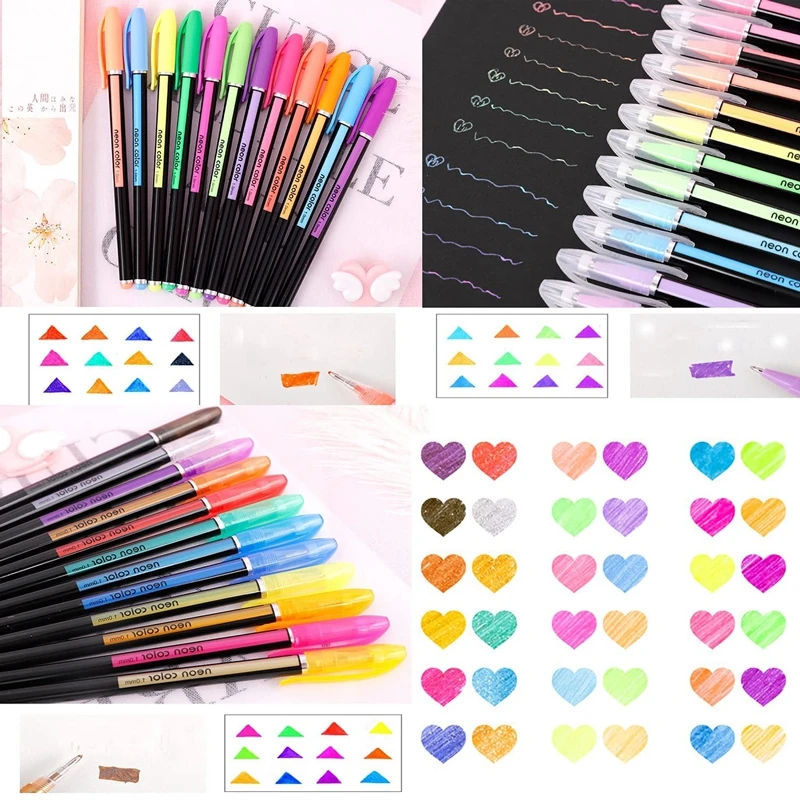 12/24Pcs Metallic Glitter Colors Gel Pens & Pen Refills For School Office Adult Coloring Book Journals Drawing Art Markers - Image 4