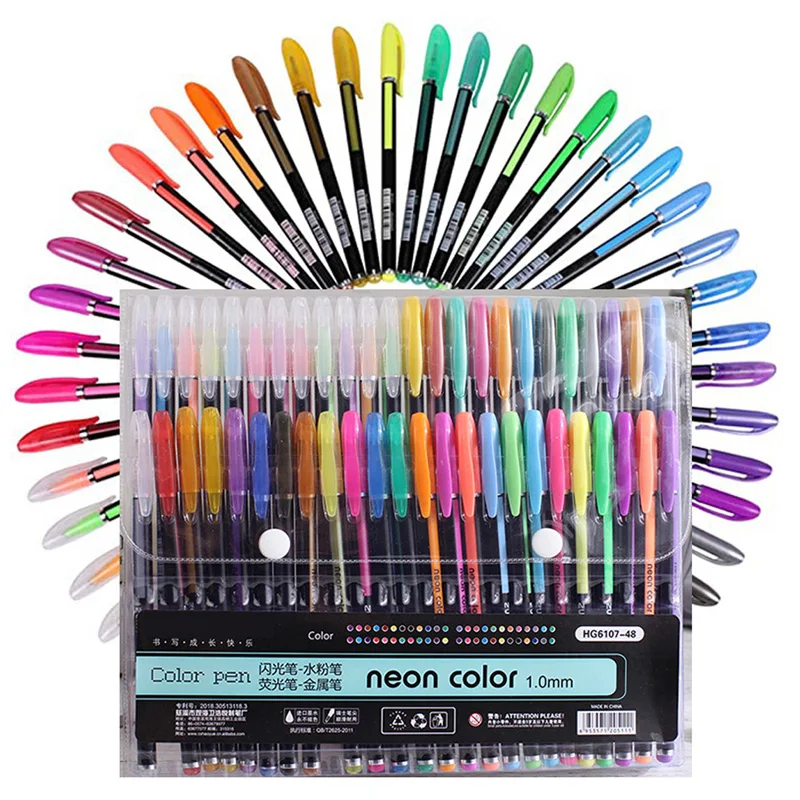 12/24Pcs Metallic Glitter Colors Gel Pens & Pen Refills For School Office Adult Coloring Book Journals Drawing Art Markers