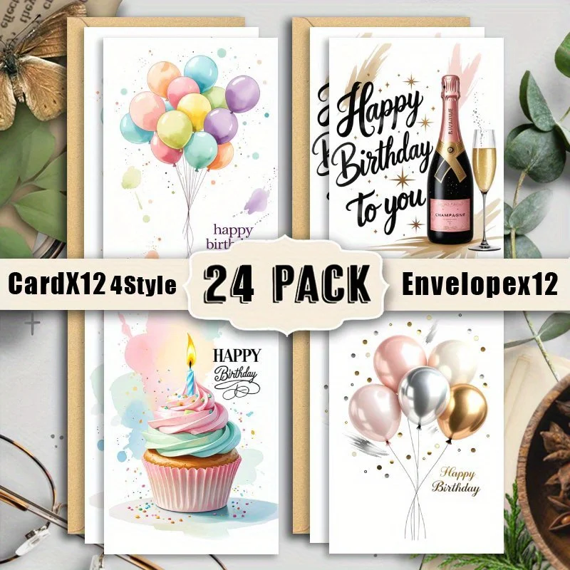 12/24pcs Birthday Card Set with Envelopes, Suitable for Any Occasion Greeting Cards, Including Christmas, And Missing Themes - Image 2