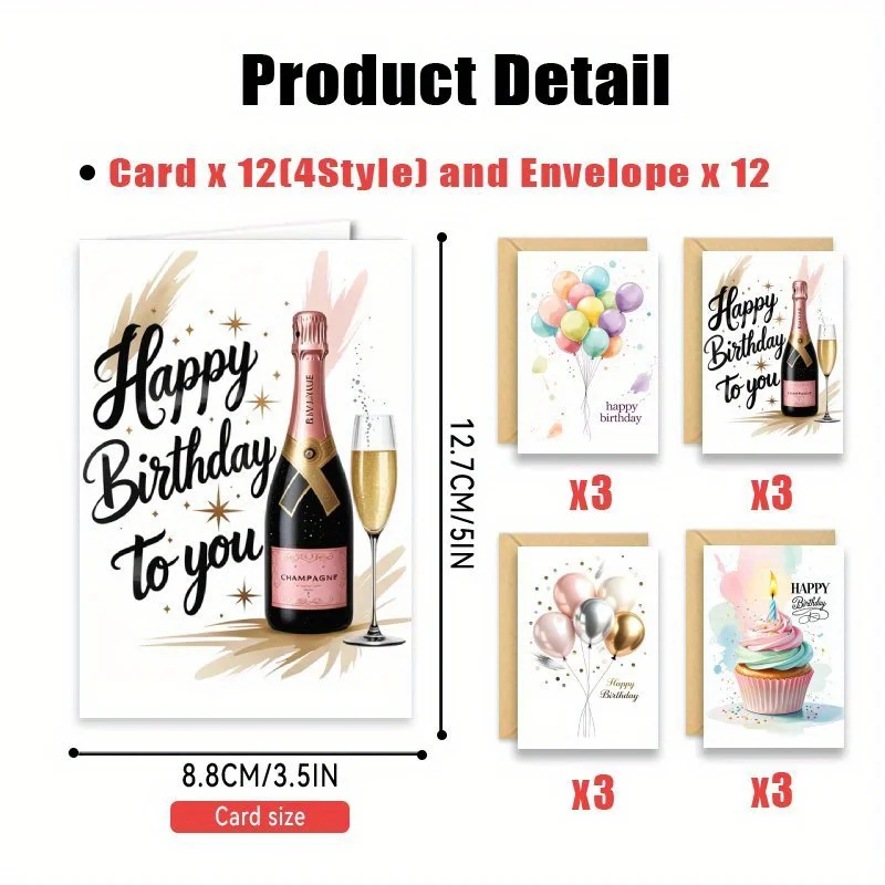 12/24pcs Birthday Card Set with Envelopes, Suitable for Any Occasion Greeting Cards, Including Christmas, And Missing Themes - Image 4