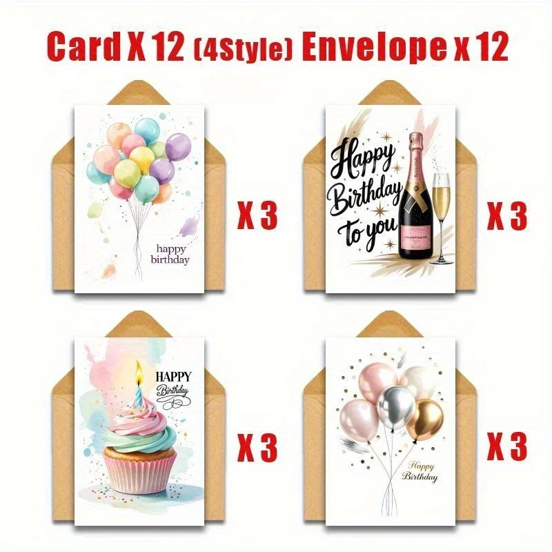 12/24pcs Birthday Card Set with Envelopes, Suitable for Any Occasion Greeting Cards, Including Christmas, And Missing Themes - Image 3