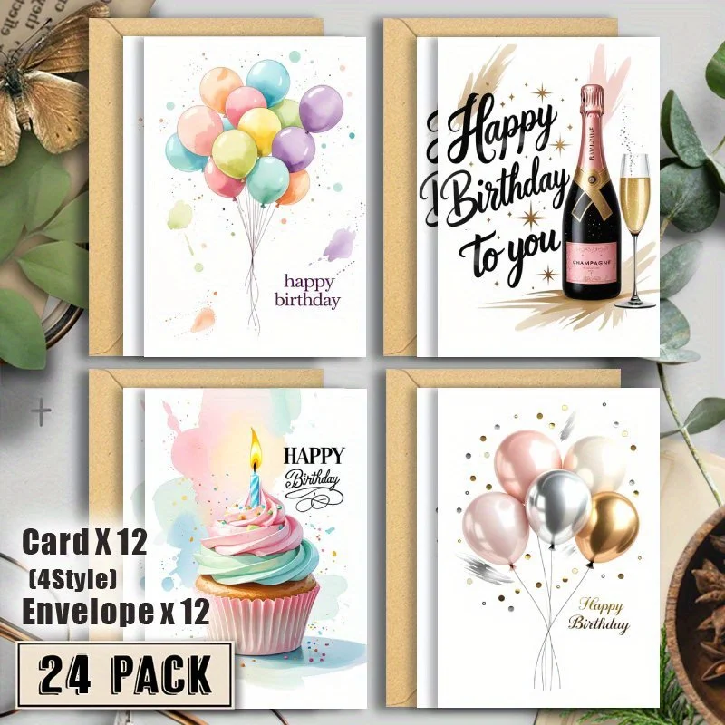 12/24pcs Birthday Card Set with Envelopes, Suitable for Any Occasion Greeting Cards, Including Christmas, And Missing Themes - Image 5