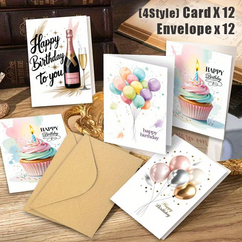 12/24pcs Birthday Card Set with Envelopes, Suitable for Any Occasion Greeting Cards, Including Christmas, And Missing Themes - Image 6