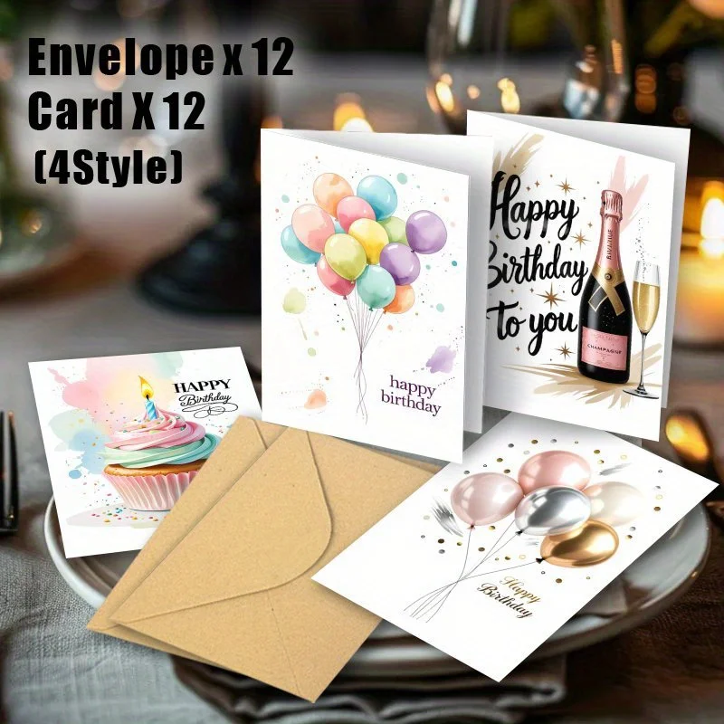 12/24pcs Birthday Card Set with Envelopes, Suitable for Any Occasion Greeting Cards, Including Christmas, And Missing Themes