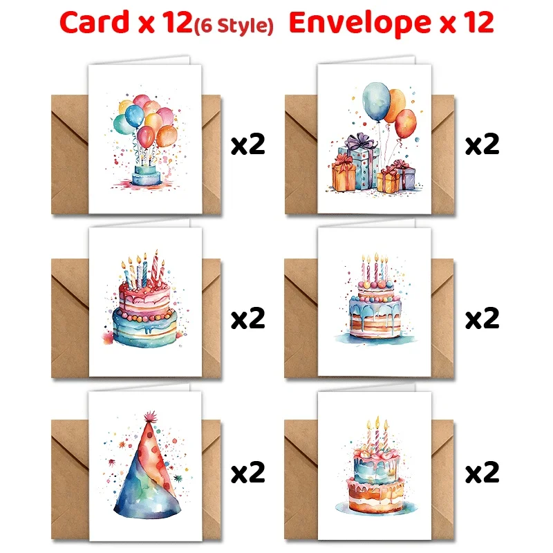 12/24pcs Colorful Birthday Cake Blanks Suitable for Birthdays, Weddings, Christmas & Special Events for Greeting Card Pack - Image 2