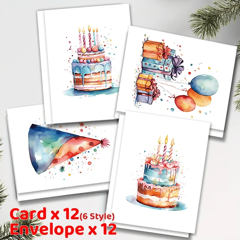 12/24pcs Colorful Birthday Cake Blanks Suitable for Birthdays, Weddings, Christmas & Special Events for Greeting Card Pack - Image 4