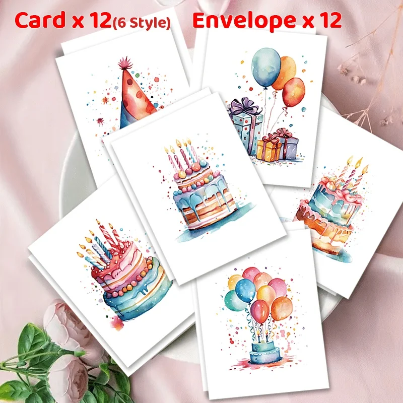 12/24pcs Colorful Birthday Cake Blanks Suitable for Birthdays, Weddings, Christmas & Special Events for Greeting Card Pack - Image 5