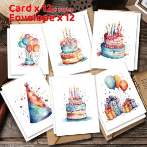 12/24pcs Colorful Birthday Cake Blanks Suitable for Birthdays, Weddings, Christmas & Special Events for Greeting Card Pack