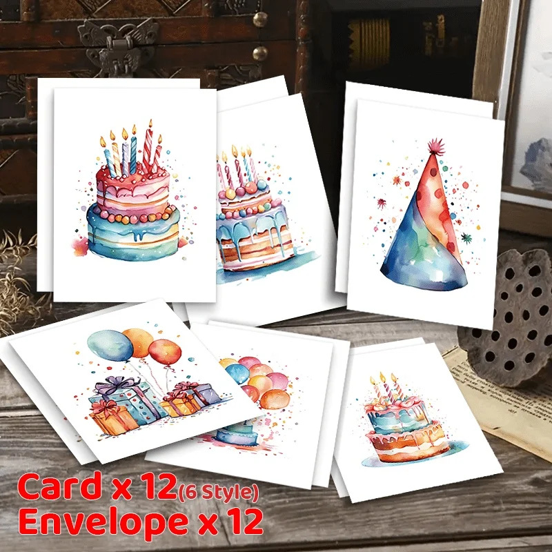 12/24pcs Colorful Birthday Cake Blanks Suitable for Birthdays, Weddings, Christmas & Special Events for Greeting Card Pack - Image 6