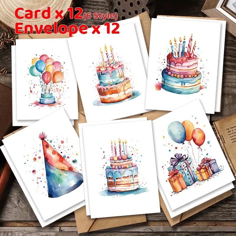 12/24pcs Colorful Birthday Cake Blanks Suitable for Birthdays, Weddings, Christmas & Special Events for Greeting Card Pack