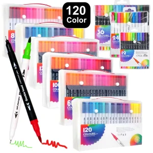 12/60/120 Colors Double Head Markers Tip Art Supplies Drawing Brush Pen Colors Set For Gift Pens Pencils Writing Office School