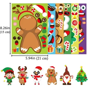 12PCs Christmas Stickers for Kids DIY Cartoon Character Stickers Make a Face Game for Xmas Crafts Activities Holiday Party gifts