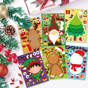 12PCs Christmas Stickers for Kids DIY Make a Face Cartoon Character Stickers Game for Xmas Crafts Activities Holiday Party gifts