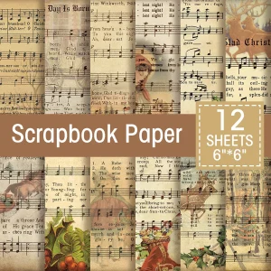 12Sheets/Set Vintage Christmas Sheet Music Scrapbook Paper 6x6Inch DIY Card Making,Decorations,Christmas Gift Scrapbook Supplies
