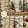 12pcs Christmas Holly Berry Music Sheet Scrapbook Paper Set, Decorative Craft Paper For Card Making Gift Box,Journaling Supplies