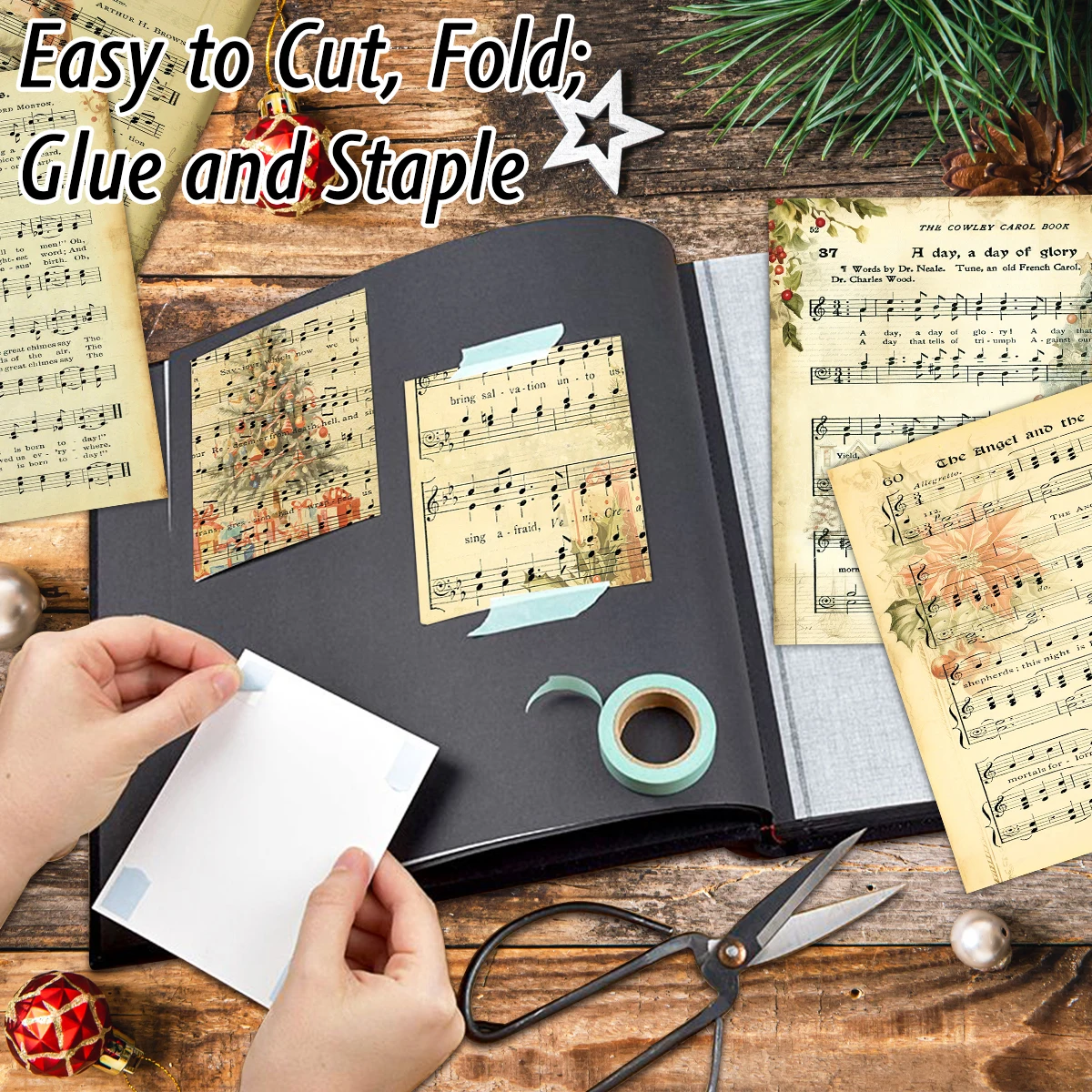 12piece Vintage Christmas Carol Sheet Music Scrapbook Paper,For Diy Crafts,Journals,Collage Art,Christmas Gift Decorative Paper - Image 6