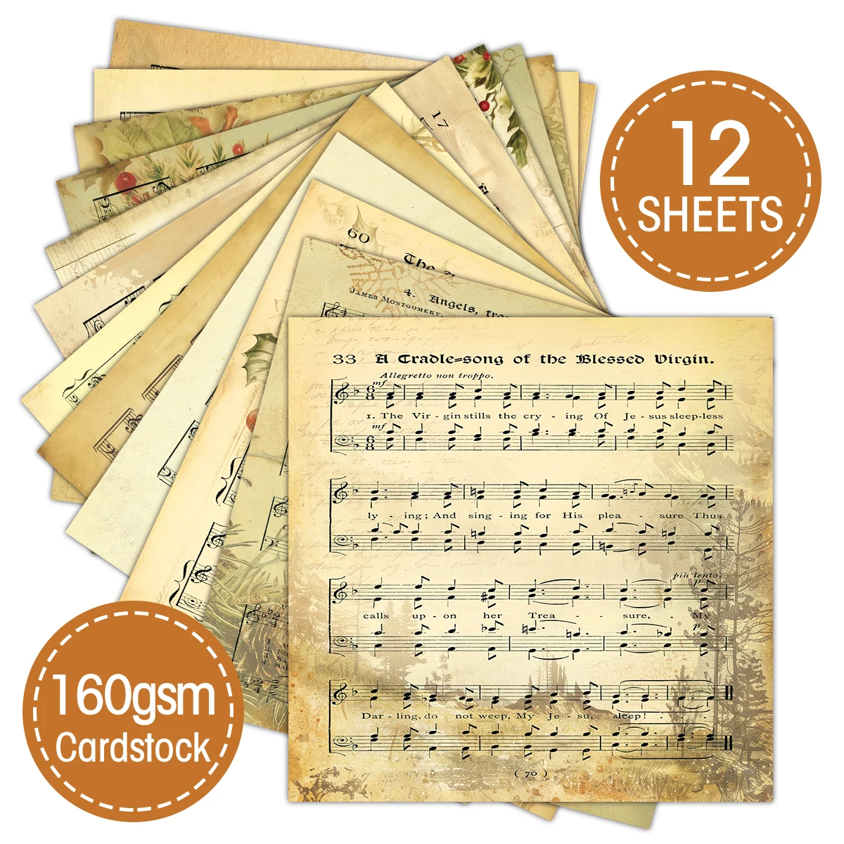 12piece Vintage Christmas Carol Sheet Music Scrapbook Paper,For Diy Crafts,Journals,Collage Art,Christmas Gift Decorative Paper - Image 4