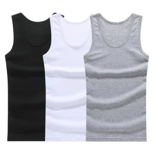 1/3 Piece Men's Four Season Solid Color Plus Size Vest Comfortable Pure Cotton Youth Sports And Fitness Top Middle-aged Base T