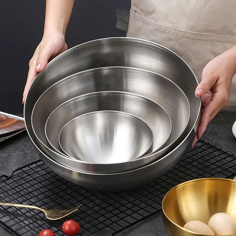 15cm/20cm/24cm/28cm Korean Stainless Steel Salad Bowl Multifunctional Cooking Basin Noodle Bowl Round Golden Silver Bowl - Image 4
