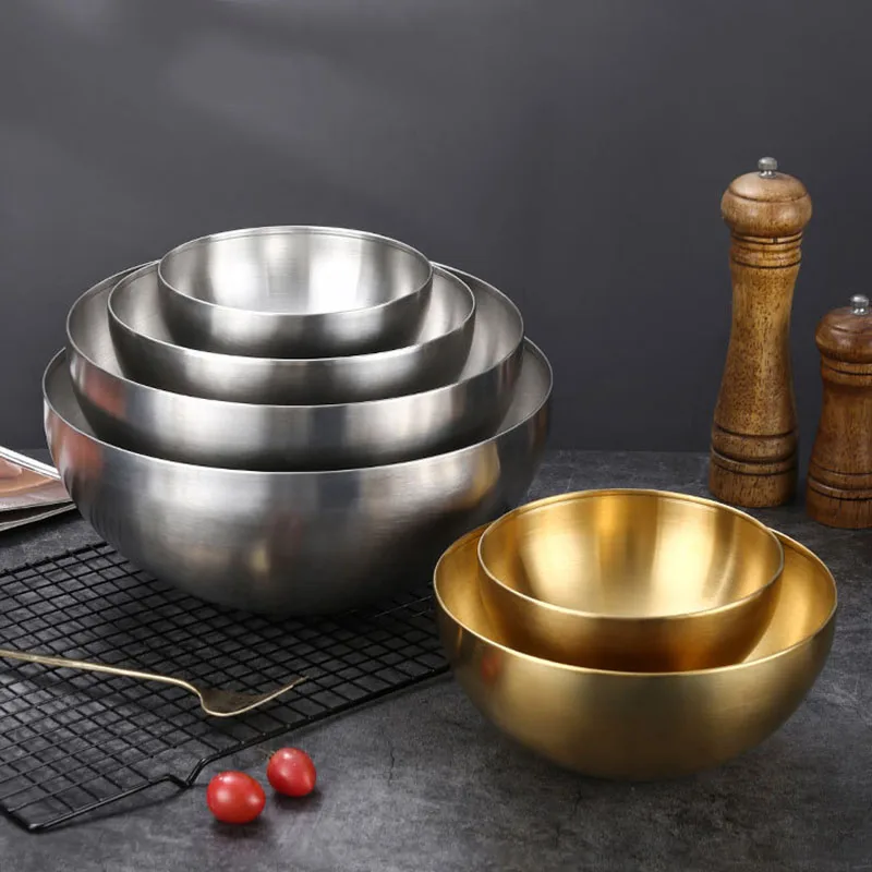 15cm/20cm/24cm/28cm Korean Stainless Steel Salad Bowl Multifunctional Cooking Basin Noodle Bowl Round Golden Silver Bowl - Image 2