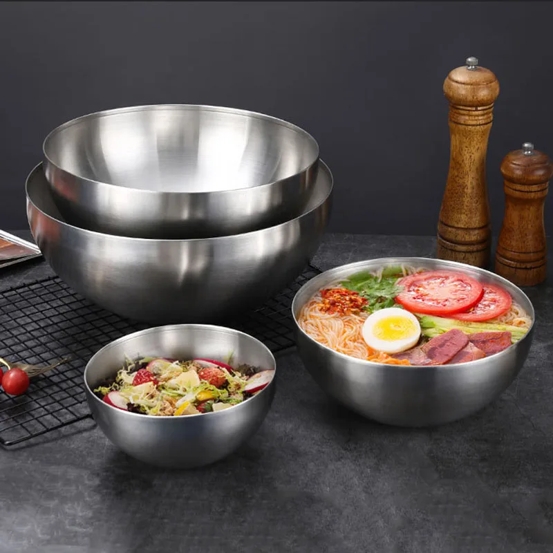 15cm/20cm/24cm/28cm Korean Stainless Steel Salad Bowl Multifunctional Cooking Basin Noodle Bowl Round Golden Silver Bowl - Image 5