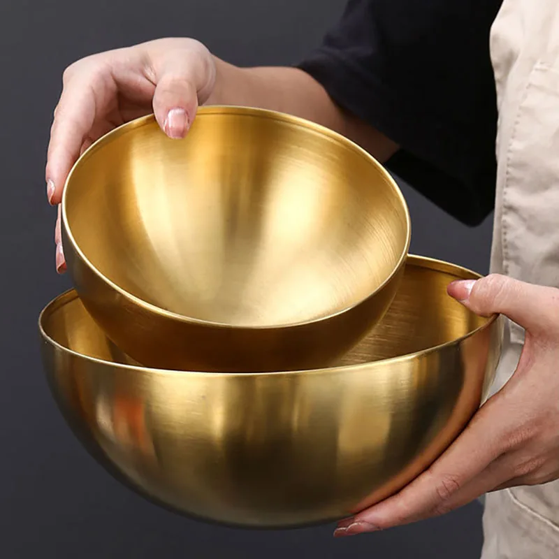 15cm/20cm/24cm/28cm Korean Stainless Steel Salad Bowl Multifunctional Cooking Basin Noodle Bowl Round Golden Silver Bowl - Image 3