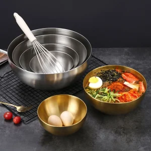 15cm/20cm/24cm/28cm Korean Stainless Steel Salad Bowl Multifunctional Cooking Basin Noodle Bowl Round Golden Silver Bowl