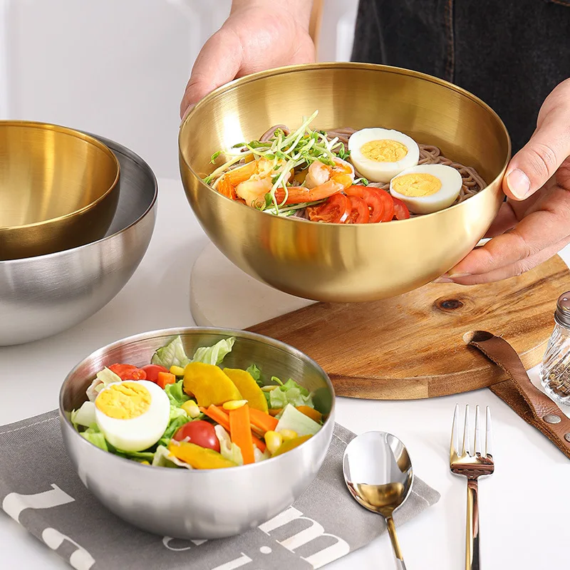 15cm/20cm/24cm/28cm Korean Stainless Steel Salad Bowl Multifunctional Cooking Basin Noodle Bowl Round Golden Silver Bowl - Image 6