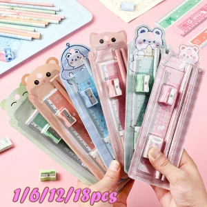 1/6/12/18pcs Pencil Ruler Eraser Set, School Supplies for Kids, Student Prize Gift, Sharpener Pencil