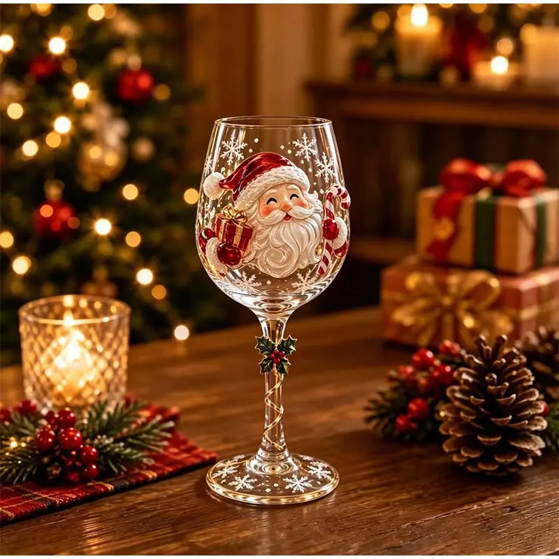 1/6pcs Christmas Wine Glasses Goblet Snowman Reindeer Stockings Sticker Transparent Glass Festival Decoration Party Art Cup Gift - Image 3
