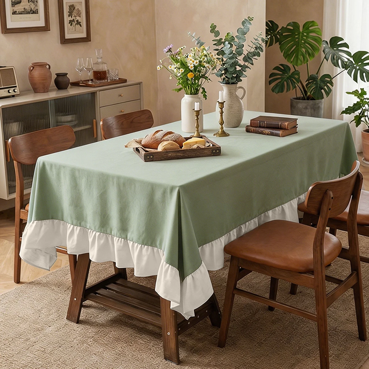 1PC American Style Countryside Ruffle Edge Color Blocked Tablecloth, Washable, Suitable for Living Room, Dining Room, Wedding - Image 3