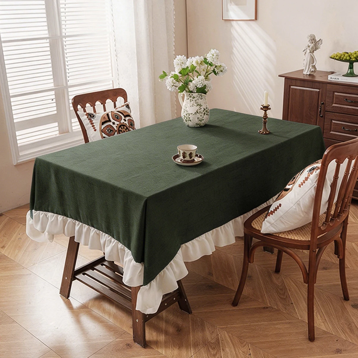 1PC American Style Countryside Ruffle Edge Color Blocked Tablecloth, Washable, Suitable for Living Room, Dining Room, Wedding - Image 5
