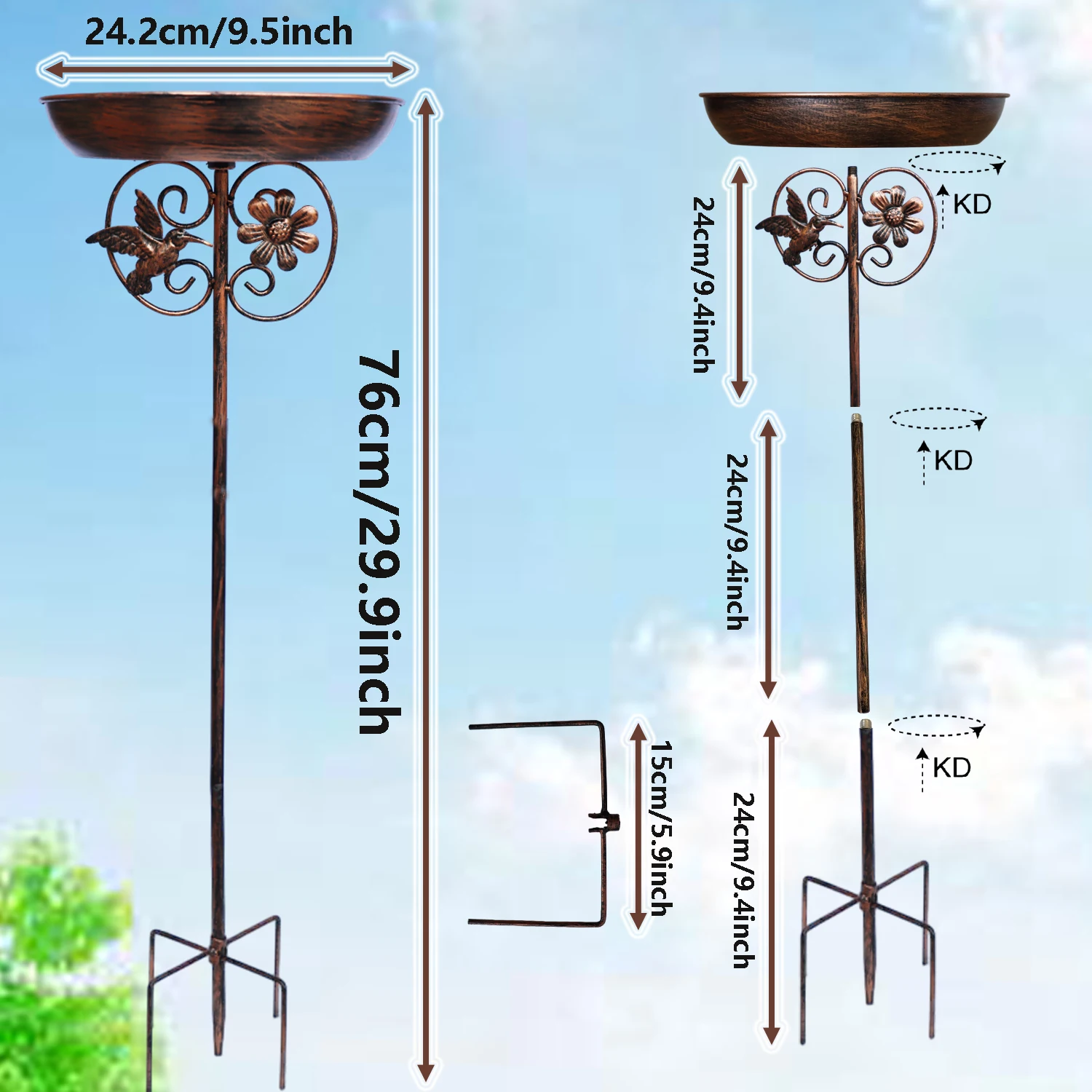 1PC Garden Metal Bird Bath/Feeder, Detachable Cast Iron Decorative Bird Feeder, Suitable for Garden, Patio, and Lawn Decorat - Image 4