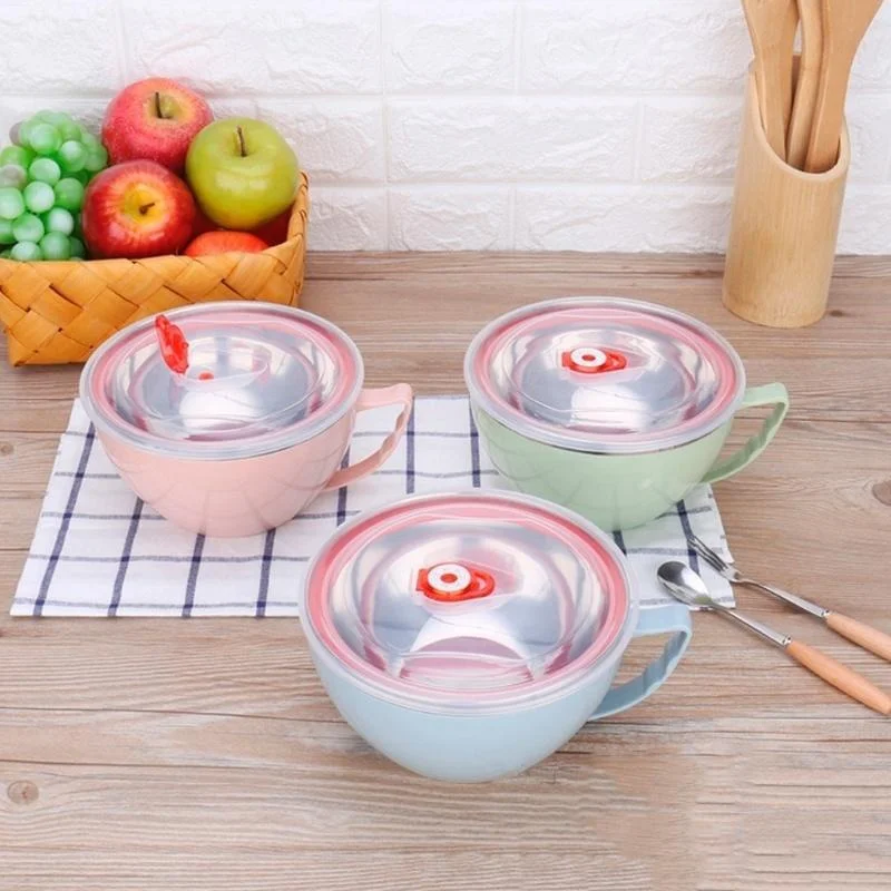 1PCS Stainless Steel Bowl with Handle Solid Color Anti Scalding Instant Noodles Mixing Bowl Kitchen Tableware Food Accessory - Image 2