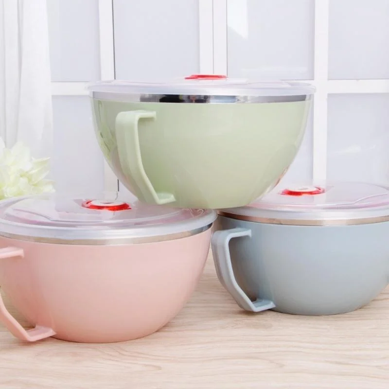 1PCS Stainless Steel Bowl with Handle Solid Color Anti Scalding Instant Noodles Mixing Bowl Kitchen Tableware Food Accessory - Image 3