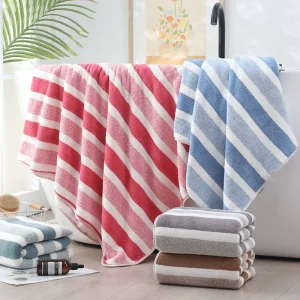 1Pc 70x140CM Striped Thickened Absorbent Bath Towel Soft Face Towel for Men and Women, Quick Drying Absorbent Towels For Bathroo