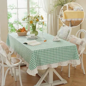 1Pc Fresh Pastoral Plaid Ruffled Tablecloth, Suitable for Living Room, Dining Room, Party, Wedding, Holiday and Party at Home