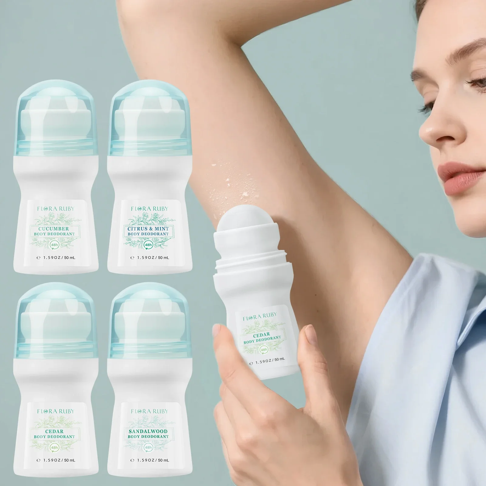 1Pcs Light Green Deodorant Roll Aluminum Free Portable Antiperspirant Underarm Odor Remover Dry Smooth Fragranced Body Deodorant