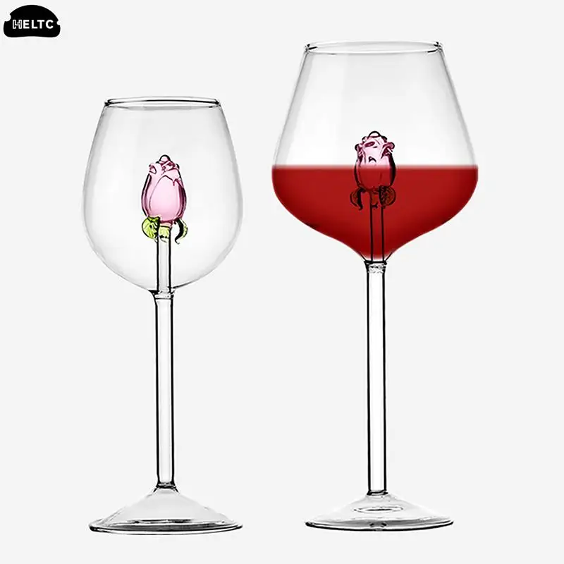 1*Rose Cocktail Glass Creative 3D Pink Glass Rose Built-in Wine Glass Goblet Champagne Home Cute Gift Rose Flower Cocktail Glass - Image 2