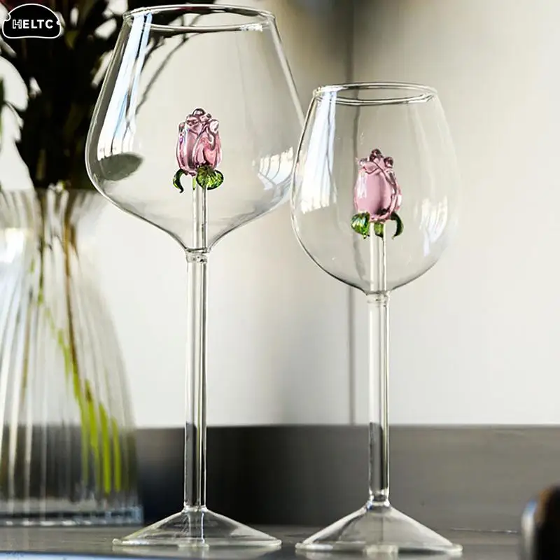 1*Rose Cocktail Glass Creative 3D Pink Glass Rose Built-in Wine Glass Goblet Champagne Home Cute Gift Rose Flower Cocktail Glass - Image 3