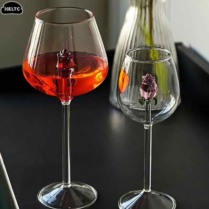 1*Rose Cocktail Glass Creative 3D Pink Glass Rose Built-in Wine Glass Goblet Champagne Home Cute Gift Rose Flower Cocktail Glass - Image 4