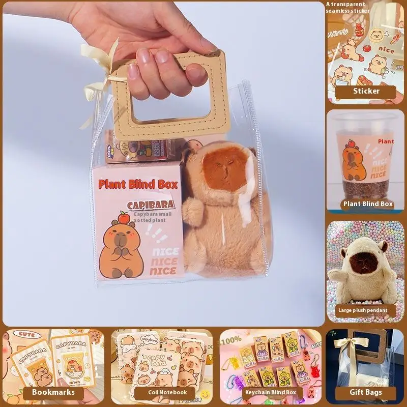 1Set Pen Stickers Notebook Plush Pendants Handbag Final Prizes Stationery Gift Bag For Students Kawaii Capybara Stationery Kit - Image 6