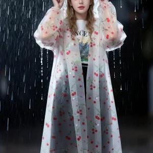1pc EVA Fashion Rain Poncho- Lightweight, Packable, Windproof, All-Season Thickened Full-Body Raincoat Hooded
