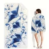 1pc Manta Ray Beach Towel Ocean Wave Print Marine Life Design Quick Dry Soft Microfiber Bath Towel For Women Sea Lovers
