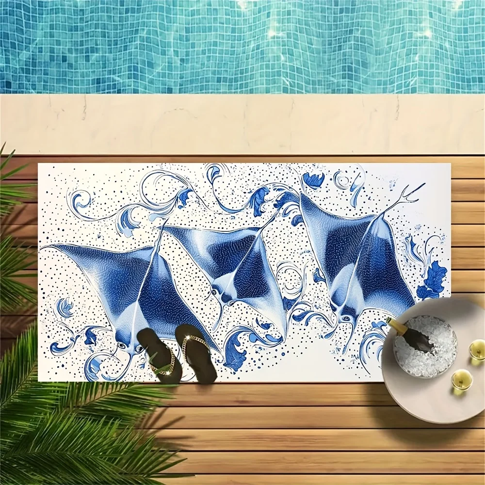 1pc Manta Ray Beach Towel Ocean Wave Print Marine Life Design Quick Dry Soft Microfiber Bath Towel For Women Sea Lovers - Image 5