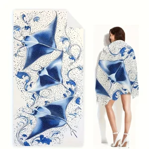 1pc Manta Ray Beach Towel Ocean Wave Print Marine Life Design Quick Dry Soft Microfiber Bath Towel For Women Sea Lovers