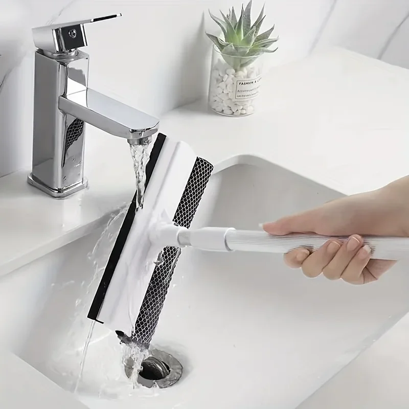 1pc Squeegee Window Cleaner 2 in 1 Retractable Pole Cleaning Window Brush Glass Squeegee Cleaning Tool for Car Shower Glass Door - Image 2
