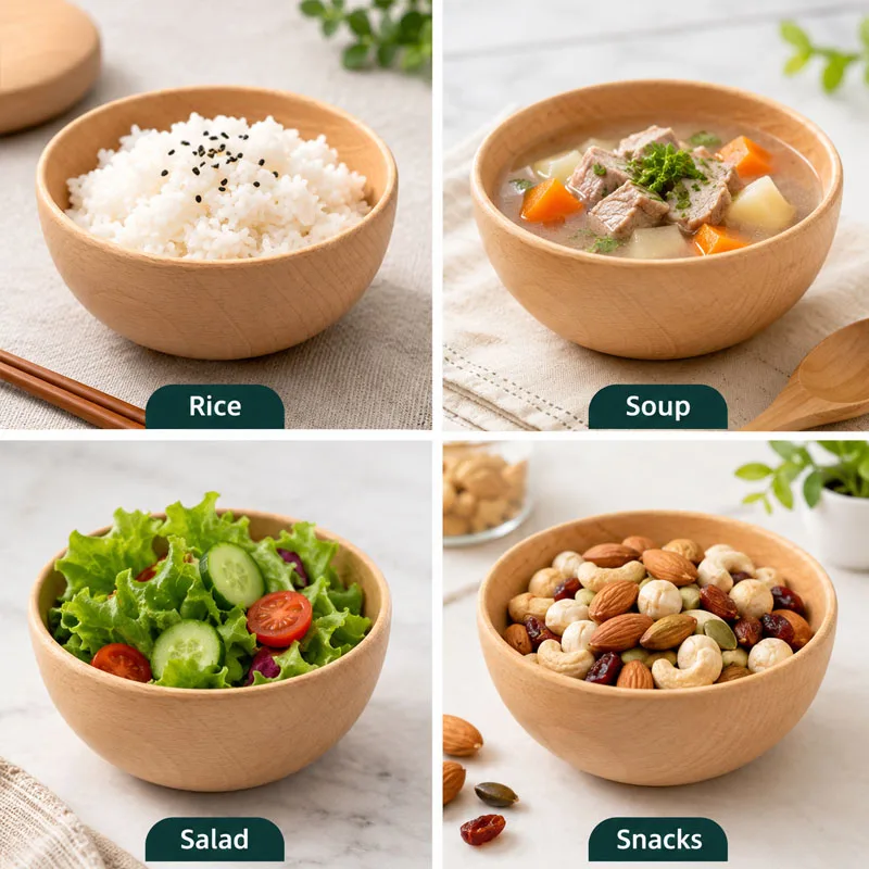 1pcs Multi Purpose Wooden Rice Bowl Whole Carved Smooth Soup Bowl Round Utensils Food Container Tableware Home Kitchen Accessory - Image 6
