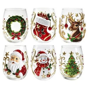 1pcs Wine Glasses Shiny Lead-Proof Christmas Decoration 3D Santa Drink Glass for Tea Juice Cocktail Water Soda Beer Milk
